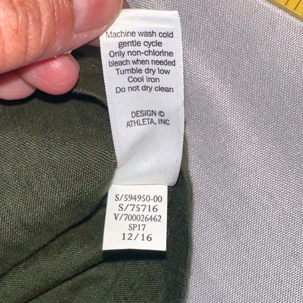 Athleta Linen Vest Top Army Green XS Zip Up Tie Waist Pockets Military Biker - Picture 7 of 8